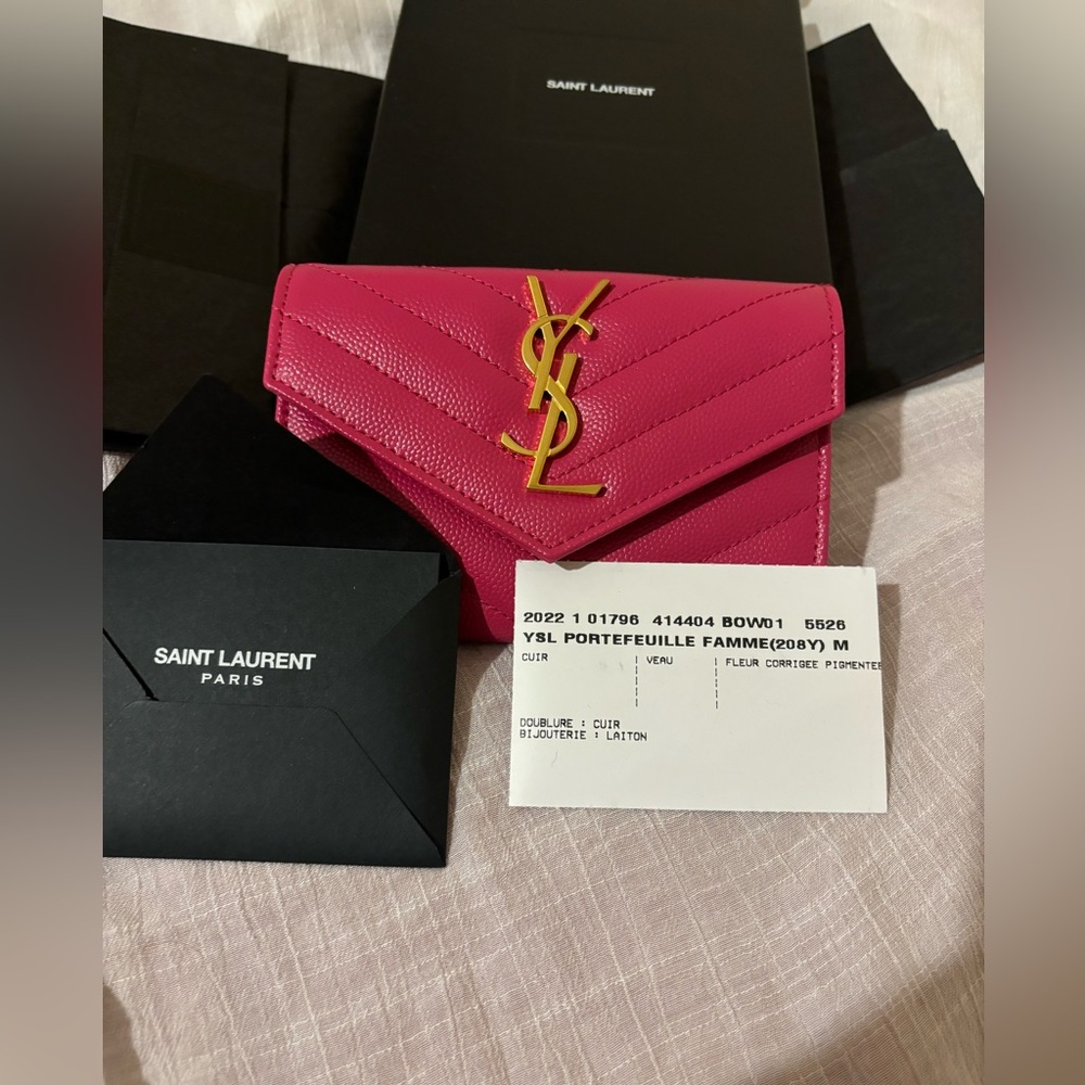 YSL FLAP CARD HOLDER FUCHSIA